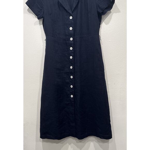 Quince European Linen Button Front Midi Dress Women’s Size Small Navy Blue READ - Picture 3 of 7